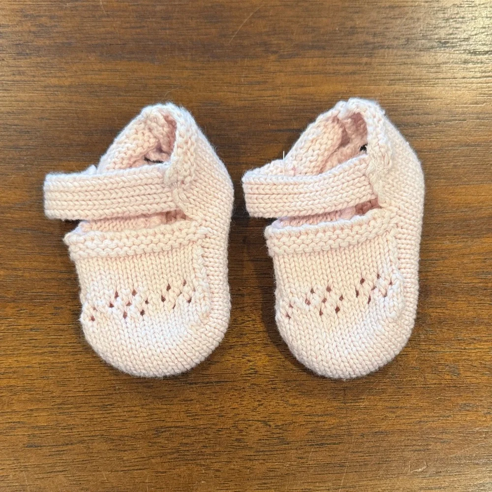 Baby Shoes — Pink Cotton Knit / Crochet